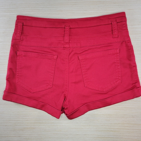 Red High-Rise Button Fly Shorts - Size 8 EU 29 Cowgirl Y2K Twee Americana Indie - Picture 2 of 10